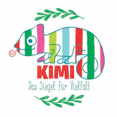 Das Logo von Kimi, ein Chamäleon mit Streifen in verschiedenen Farben.